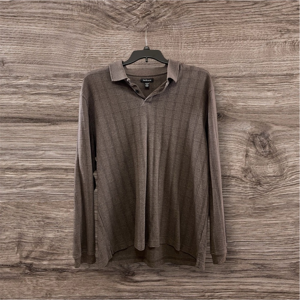 Van Heusen Men's Taupe Long Sleeve Polo Shirt